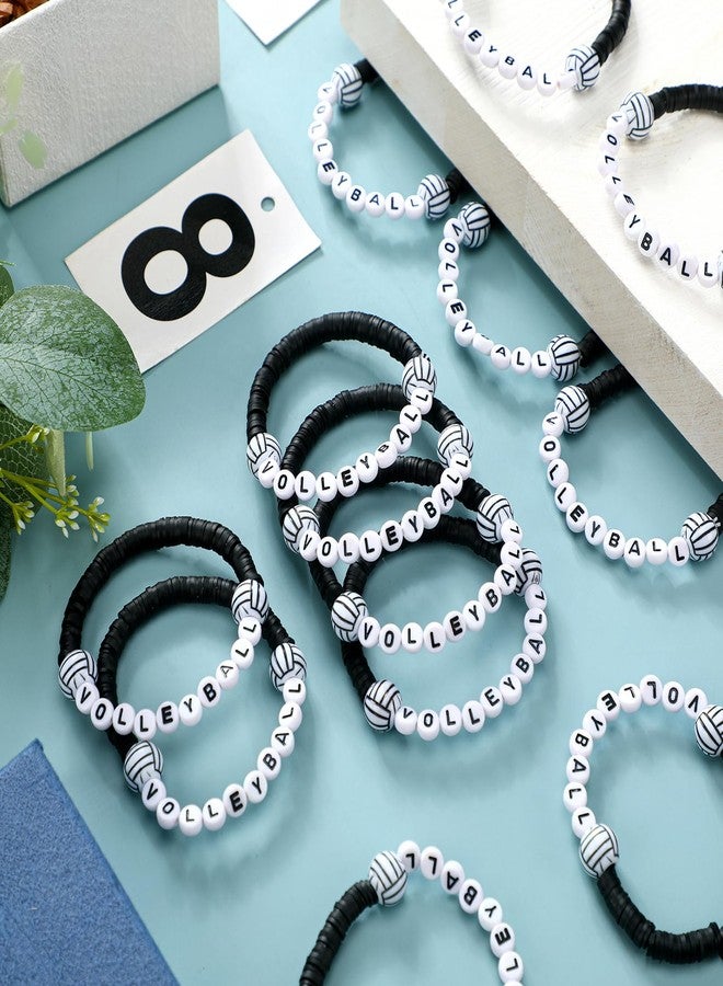 Trnayi Trnay 24 Pcs Volleyball Bracelets Gifts Sport Party Favors Charm Volleyball Bracelet Stackable Clay Beaded Bracelets for Senior Night Gifts Team Party Decor(Black) - Image 3