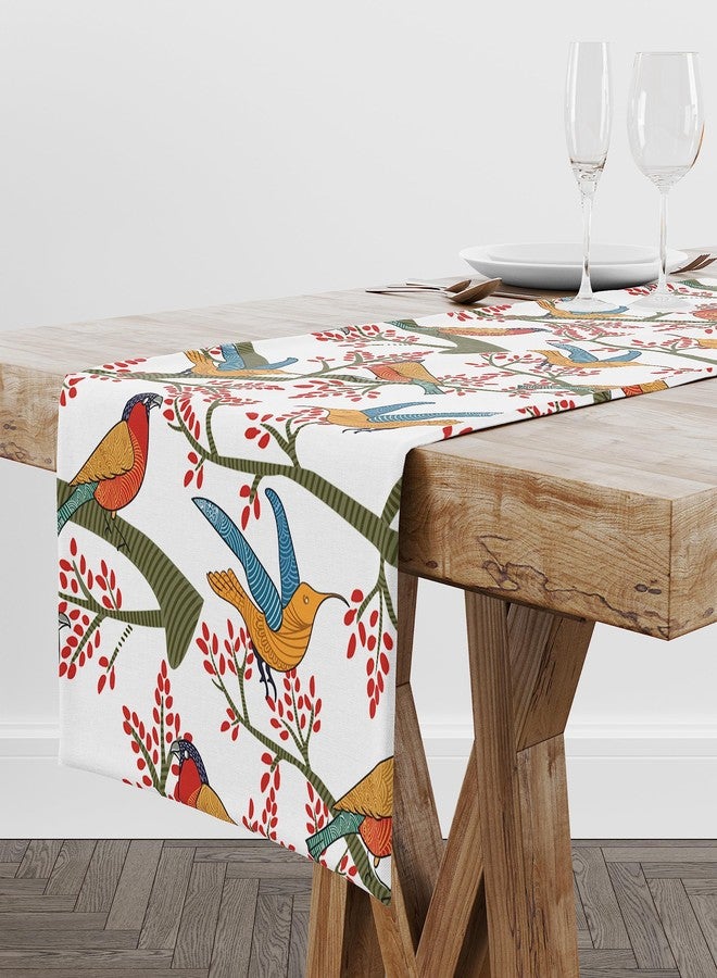 Astitva Cotton Table Runner - 13 x 45 Inches | White, Chirpy Bird Print Dining Table Cloth | Elegant 4 Seater Runner for Home & Party Decoration - Image 5