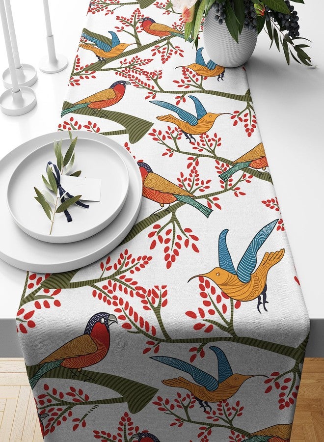 Astitva Cotton Table Runner - 13 x 45 Inches | White, Chirpy Bird Print Dining Table Cloth | Elegant 4 Seater Runner for Home & Party Decoration - Image 1