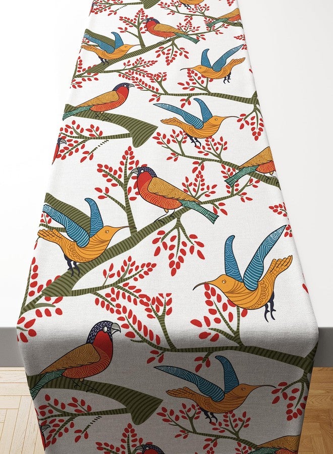 Astitva Cotton Table Runner - 13 x 45 Inches | White, Chirpy Bird Print Dining Table Cloth | Elegant 4 Seater Runner for Home & Party Decoration - Image 2