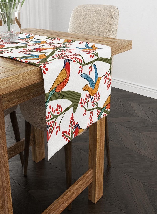 Astitva Cotton Table Runner - 13 x 45 Inches | White, Chirpy Bird Print Dining Table Cloth | Elegant 4 Seater Runner for Home & Party Decoration - Image 4