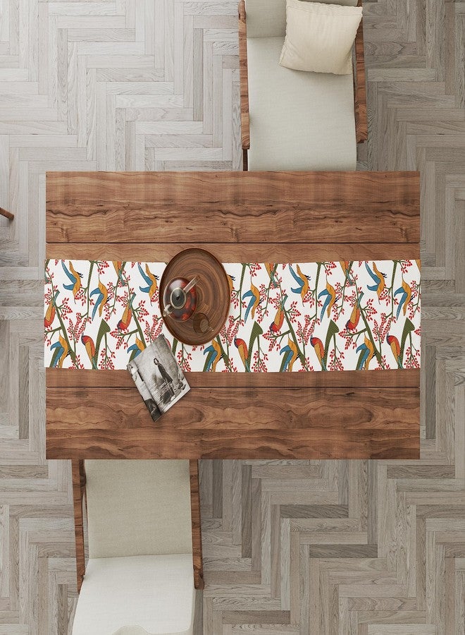 Astitva Cotton Table Runner - 13 x 45 Inches | White, Chirpy Bird Print Dining Table Cloth | Elegant 4 Seater Runner for Home & Party Decoration - Image 3
