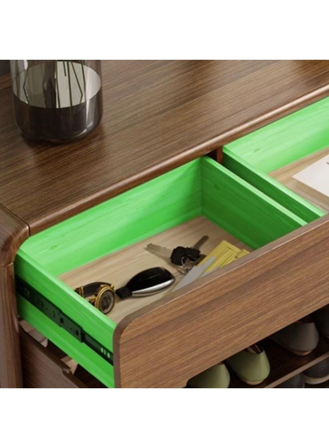 إيونتو خزانة أحذية عصرية بقطر ١٠٠ سم مع درجين و٣ أبواب - لمسة نهائية خشبية، تصميم أخدود بدون مقابض، أرجل خشبية وحجرات تخزين مفتوحة - Image 2