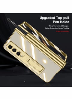 Y&D Phone Case for Samsung Galaxy Z Fold 4 Magnetic Hinge Protection with Holder Transparent Plating PC Crystal Cover Front Glass All-Inclusive Gold S Pen  - Image 4
