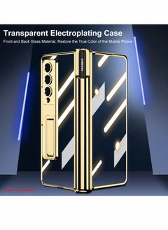 Y&D Phone Case for Samsung Galaxy Z Fold 4 Magnetic Hinge Protection with Holder Transparent Plating PC Crystal Cover Front Glass All-Inclusive Gold S Pen  - Image 2