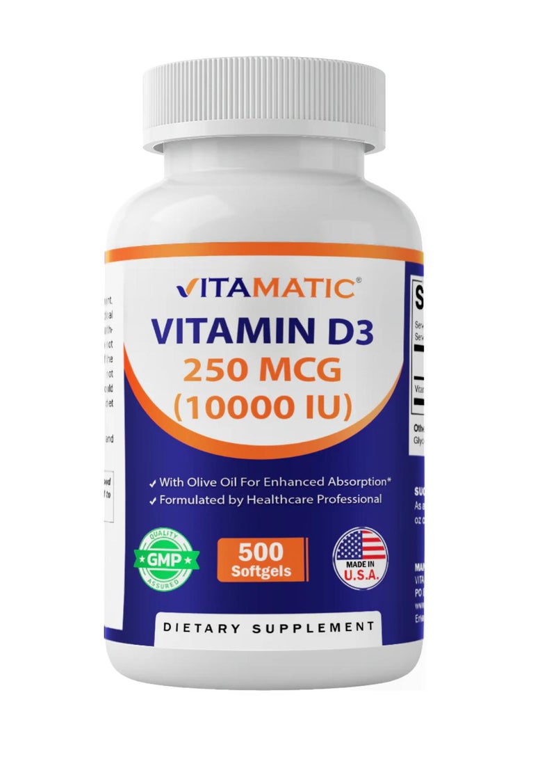 Vitamatic Vitamin D3 250 mcg (10000 IU) 500 Softgels