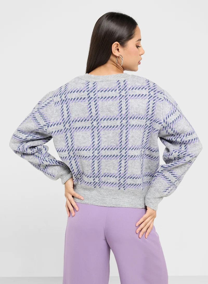 ترينديول Checked Crew Neck Sweater