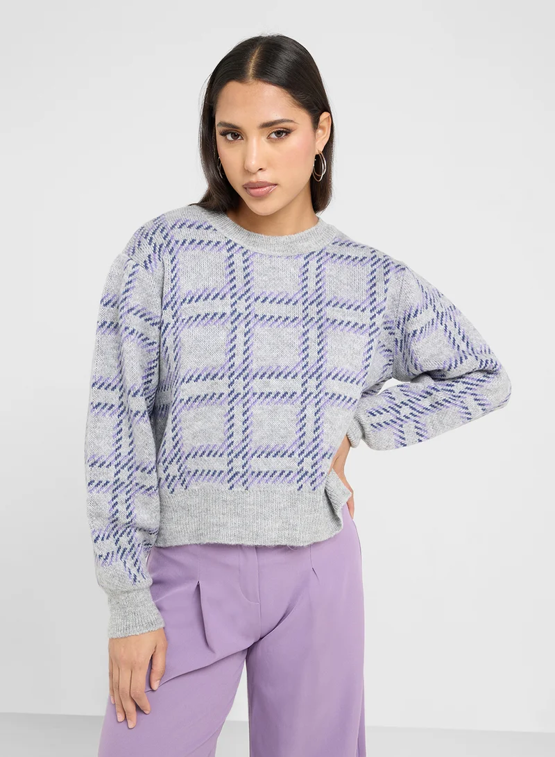 ترينديول Checked Crew Neck Sweater