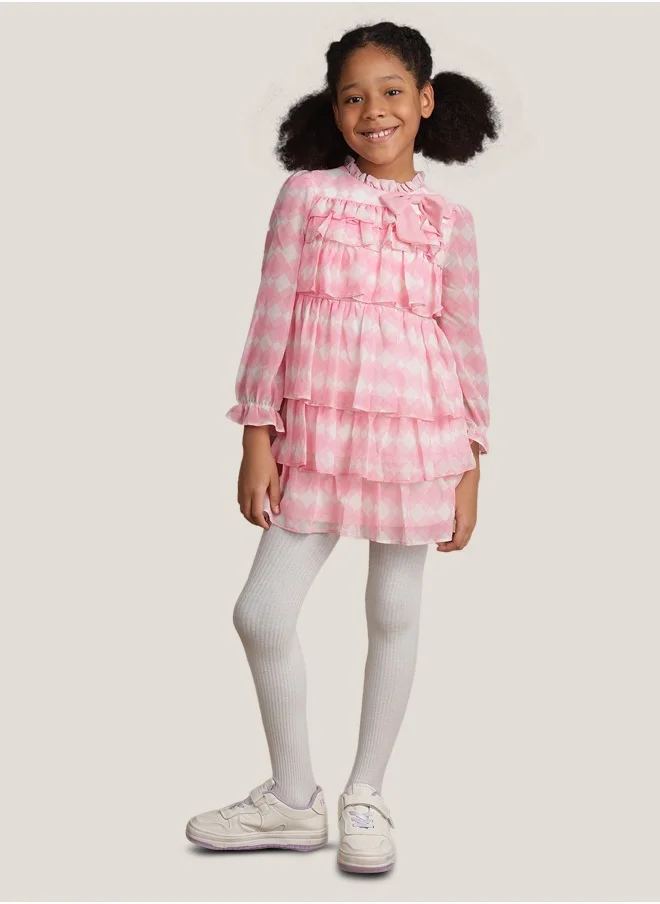 ون فرايدي One Friday Kids Girls Pink & White Checkered Frill Dress