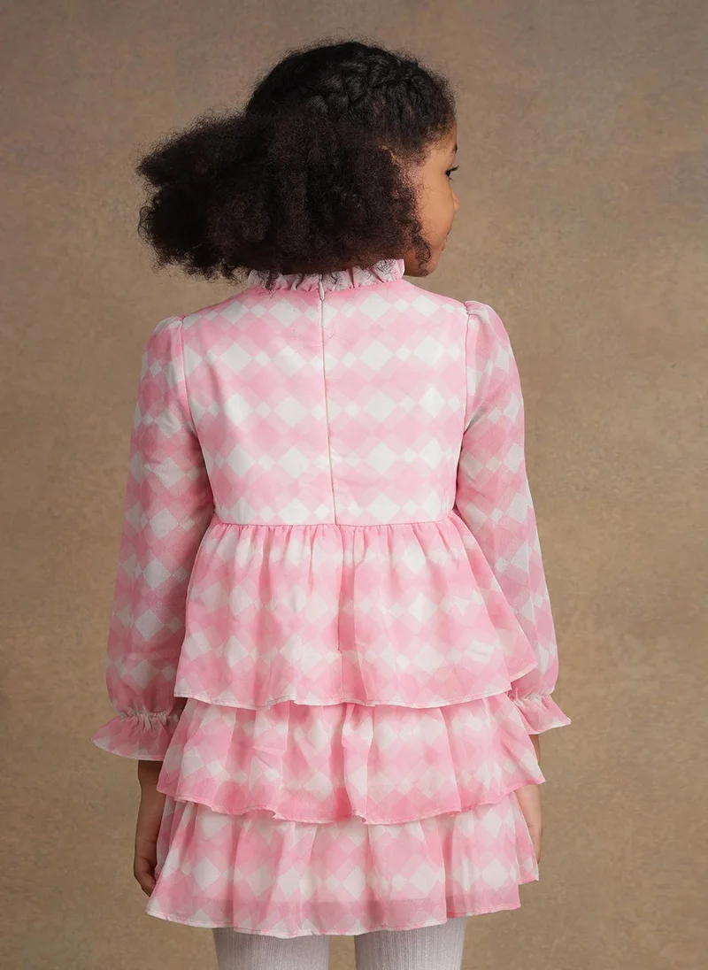 ون فرايدي One Friday Kids Girls Pink & White Checkered Frill Dress