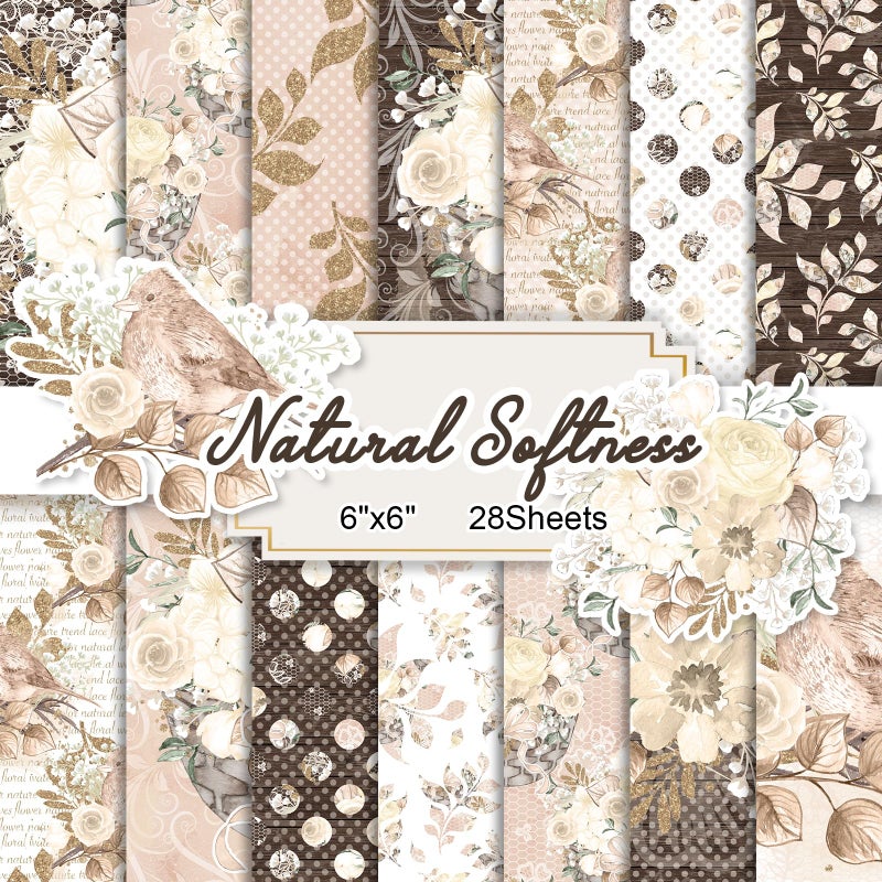 Naszonus 28 Sheets Scrapbook Paper, Floral Scrapbooking Specialty Papers 160gsm Cardmaking Craft Paper Pack Decorative Paper for Card Making (6"X6" Inch, Natural Softness) - Image 1