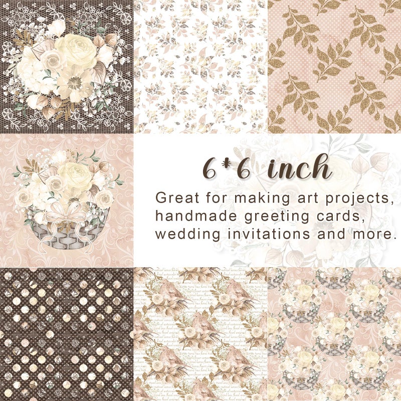 Naszonus 28 Sheets Scrapbook Paper, Floral Scrapbooking Specialty Papers 160gsm Cardmaking Craft Paper Pack Decorative Paper for Card Making (6"X6" Inch, Natural Softness) - Image 4