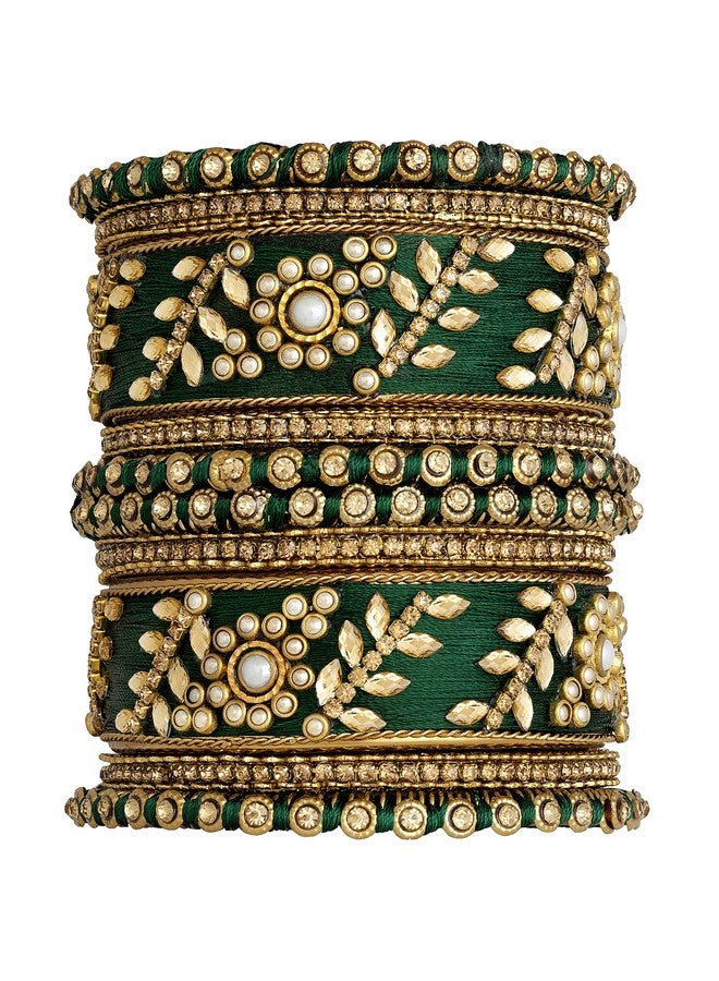 Peora Gold Plated & Alloy Bangles set for Women Girls Navratri Gift (Dark Green) - Image 1