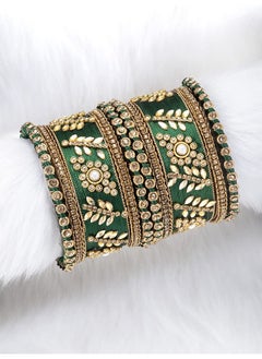 PEORA Peora Gold Plated & Alloy Bangles set for Women Girls Navratri Gift (Dark Green)  - Image 2