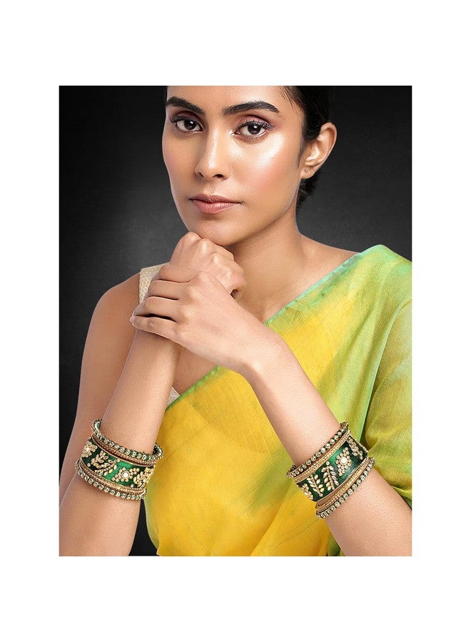Peora Gold Plated & Alloy Bangles set for Women Girls Navratri Gift (Dark Green) - Image 3