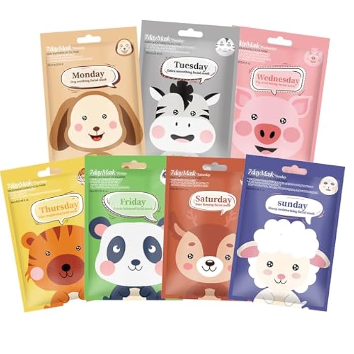 MinFei 7 Pack Face Mask Skin Care for Kids, Animal Character Kids Face Mask, Spa Party Supplies for Girls, Sleepover Party Supplies for Girls, Teen Girl Gifts, Stocking Stuffers for Women - Image 1