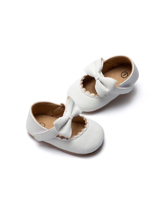 Meckior Infant Baby Girls Soft Sole Bowknot Princess Wedding Dress Mary Jane Flats Prewalker Newborn Light Baby Sneaker Shoes, C01/White, 6-12 Months - Image 1