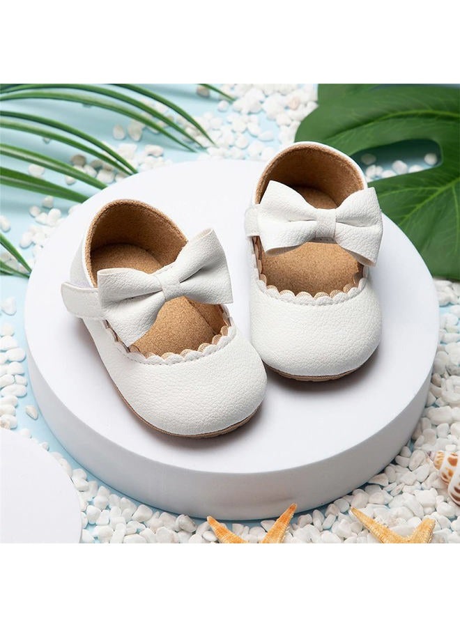 Meckior Infant Baby Girls Soft Sole Bowknot Princess Wedding Dress Mary Jane Flats Prewalker Newborn Light Baby Sneaker Shoes, C01/White, 6-12 Months - Image 2