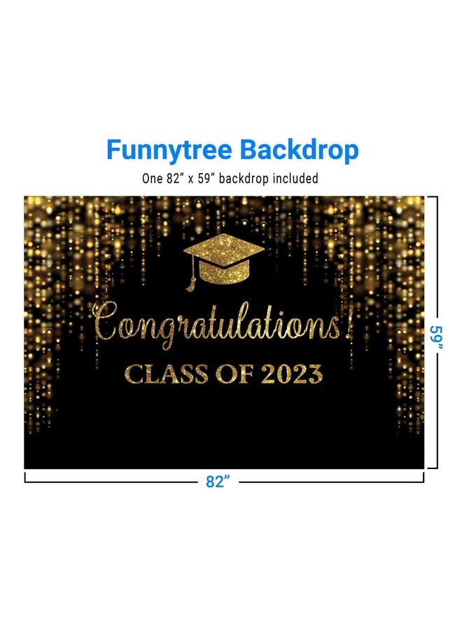 Funnytree 82" X 59" Graduation Party Backdrop Class Of 2023 Black And Golden Glitter Bokeh Spot Photography Background Congrats Grad Prom Gold Dots Decoration Photo Studio Booth Prop Cake Table Banner - Image 3