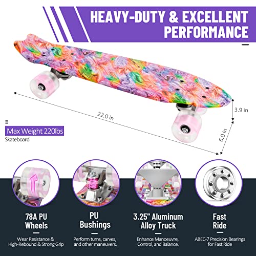 BELEEV 22 inch Skateboards for Kids, Cruiser Skateboard for Beginners Girls Boys Teens Adults, Mini Skateboards Classic Complete Skate Board with Skate T-Tool, Max Load 220 LBS (Pink) - Image 3