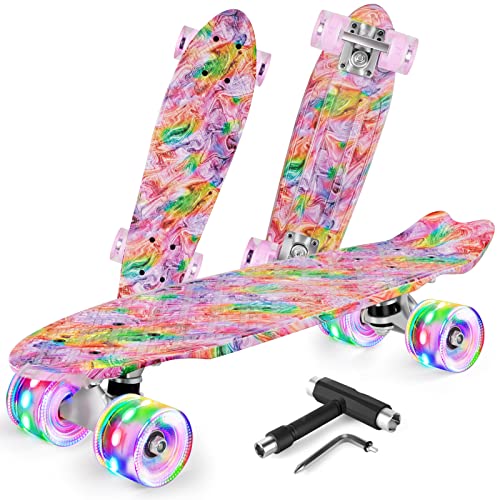 BELEEV 22 inch Skateboards for Kids, Cruiser Skateboard for Beginners Girls Boys Teens Adults, Mini Skateboards Classic Complete Skate Board with Skate T-Tool, Max Load 220 LBS (Pink) - Image 1