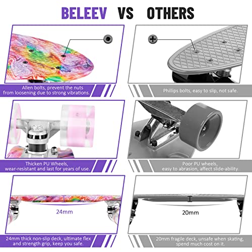 BELEEV 22 inch Skateboards for Kids, Cruiser Skateboard for Beginners Girls Boys Teens Adults, Mini Skateboards Classic Complete Skate Board with Skate T-Tool, Max Load 220 LBS (Pink) - Image 4