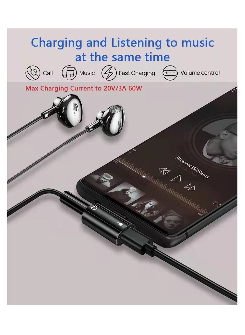 SYOSI USB C to 3.5mm Headphone and Charger Adapter 2 in 1 USB C to 3.5mm Aux Headphone Jack with 60w Pd Fast Charging Dongle  - Image 2