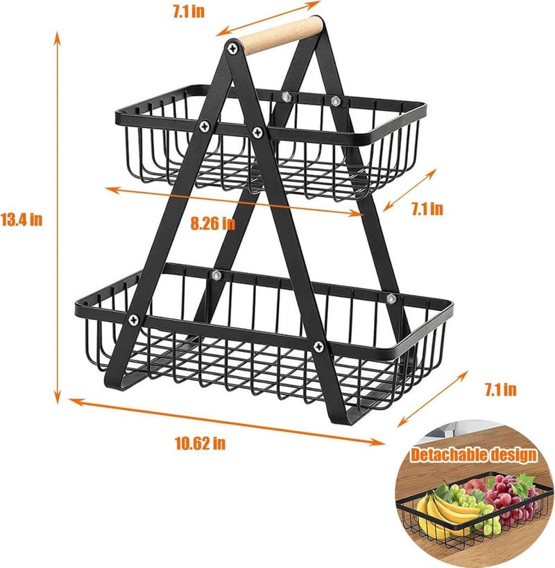POPLEY Fruit Basket 2 Layer arbon Steel Portable Storage Rack for FruitsVegetablesDishesStationary Organizer - Image 3