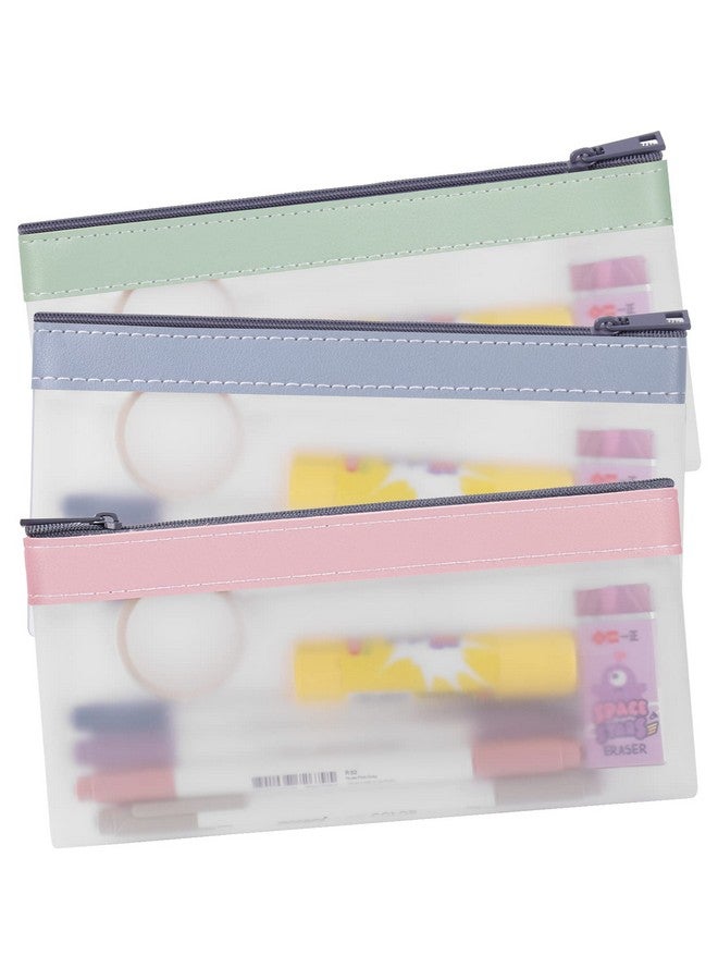 Boxgear 3 Pieces Clear Pencil Case Set for Girls and Boys, Pen Holder with Zipper for Kids, Teens Portable Desk Organizer Pencil Pouch for School & Stationery Supplies (Pink, Blue, Green) (Clear) - Image 1