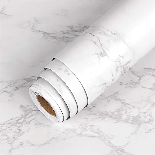 HOME13™ Marble Wallpaper Peel & Stick Contact Paper Self Adhesive Decorative Removable Waterproof Wallpaper for Kitchen Cabinet and Furniture Countertops (24 X 100 INCH, White Grey Matte) - Image 1