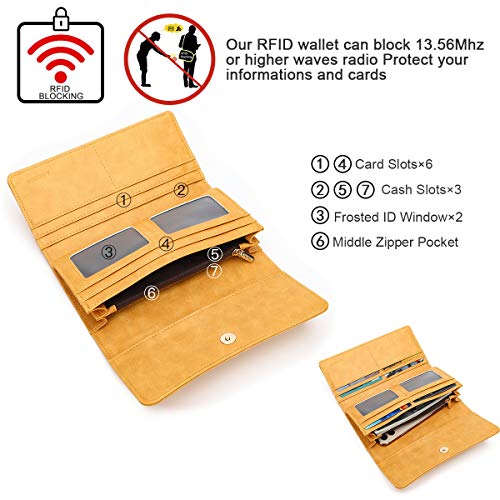 APHISON Womens Wallets RFID Blocking PU Leather Clutch Long Wallet for Women Card Holder Phone Organizer Ladies Travel Purse Hollow Out Sunflower Design Gift Box 2214 YELLOW - Image 3