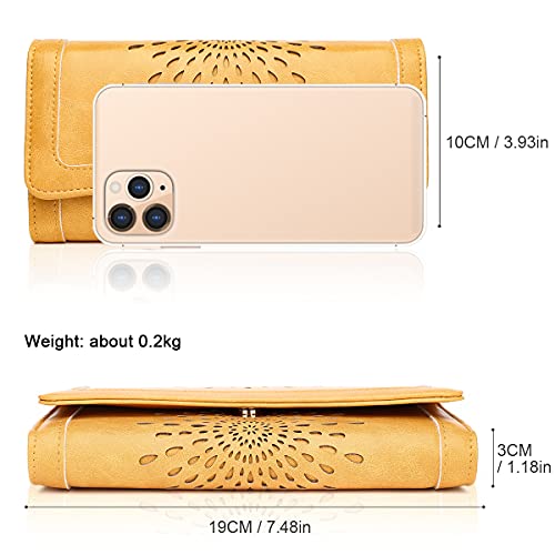 APHISON Womens Wallets RFID Blocking PU Leather Clutch Long Wallet for Women Card Holder Phone Organizer Ladies Travel Purse Hollow Out Sunflower Design Gift Box 2214 YELLOW - Image 4