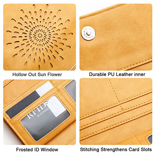 APHISON Womens Wallets RFID Blocking PU Leather Clutch Long Wallet for Women Card Holder Phone Organizer Ladies Travel Purse Hollow Out Sunflower Design Gift Box 2214 YELLOW - Image 5