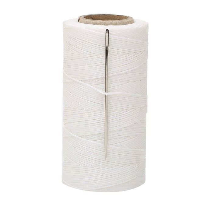 328 YARDS LEATHER SEWING WAXED THREAD 150D 1MM HAND STITCHING THREAD FOR LEATHER CRAFT DIY WITH NEEDLE WHITE