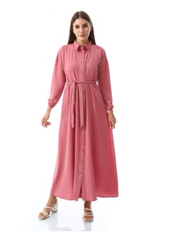 Self Pattern Dress With Belt_Orchid Pink