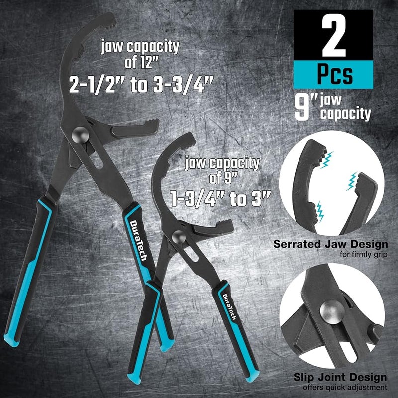 DURATECH 8-Piece Oil Filter Swivel Wrench Set, Wrenches Cover 2-3/4 to 5-1/4, 9 & 12 Adjustable Oil Filter Pliers, Universal 3-Jaw Removal Tool with 1/2 to 3/8 Adapter, Organized in Storage Case - Image 4