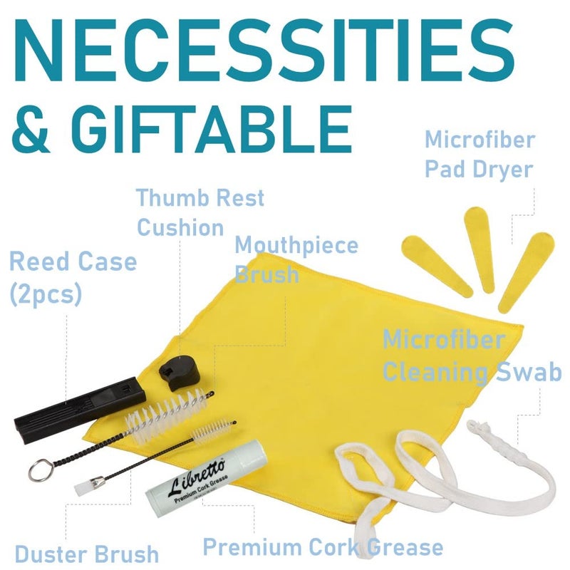 Libretto Clarinet All-Inclusive Care Kit: Mouthpiece Brush + Dust Brush + Microfiber Cleaning Cloth + Thumb Rest + Premium Cork Grease, Microfiber Pad Dryers x 3, Time to Clean Your Clarinet! - Image 2