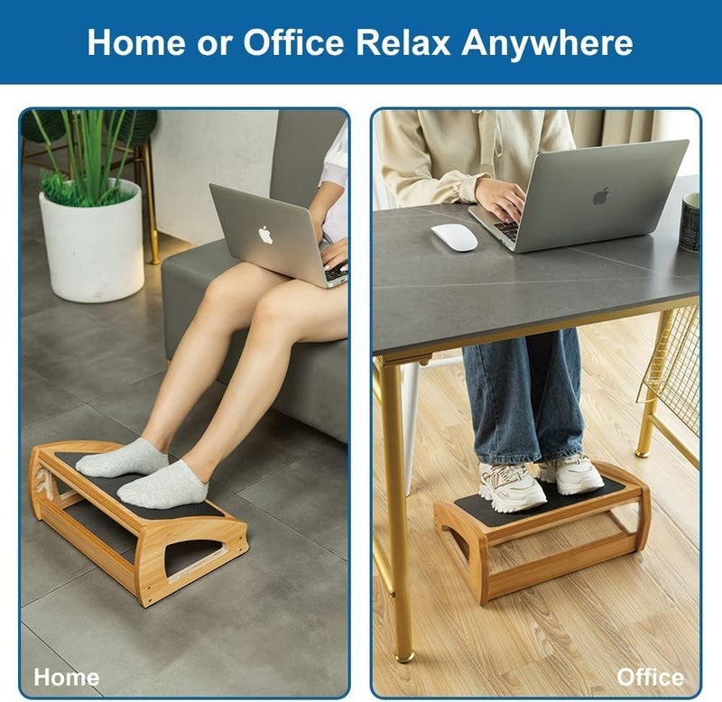 StrongTek Ergonomic Under Desk Footrest, 3 Adjustable Heights Wooden Office Footrest, Large Anti-Slip Surface, Improves Posture and Blood Circulation, up to 400lbs (Natural) - Image 5