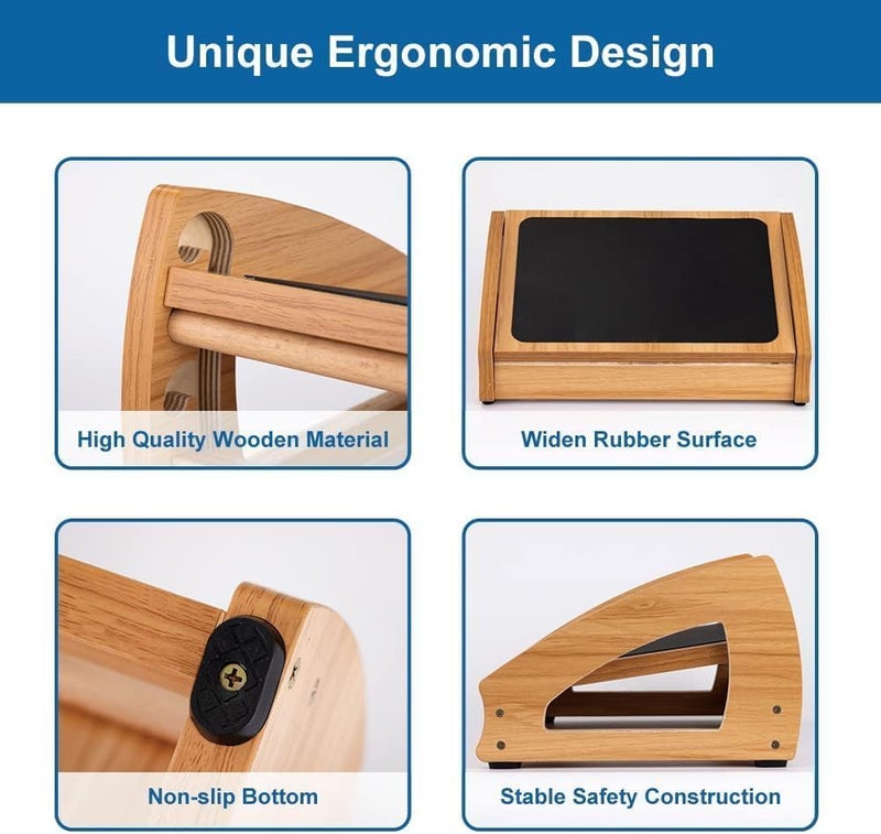 StrongTek Ergonomic Under Desk Footrest, 3 Adjustable Heights Wooden Office Footrest, Large Anti-Slip Surface, Improves Posture and Blood Circulation, up to 400lbs (Natural) - Image 4
