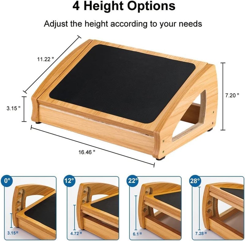StrongTek Ergonomic Under Desk Footrest, 3 Adjustable Heights Wooden Office Footrest, Large Anti-Slip Surface, Improves Posture and Blood Circulation, up to 400lbs (Natural) - Image 3
