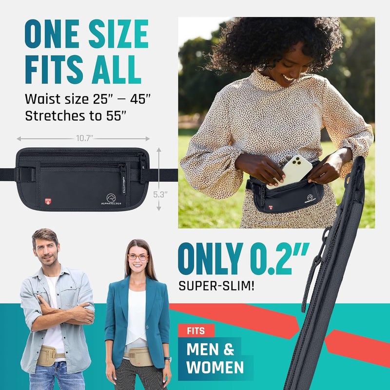 Alpha Keeper Hidden Travel Money Belt - RFID Blocking Waist Wallet & Passport Holder for Women and Men, Anti-Theft Slim Security Pouch - Image 5