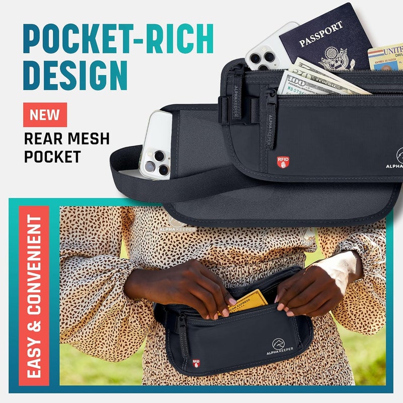 Alpha Keeper Hidden Travel Money Belt - RFID Blocking Waist Wallet & Passport Holder for Women and Men, Anti-Theft Slim Security Pouch - Image 4
