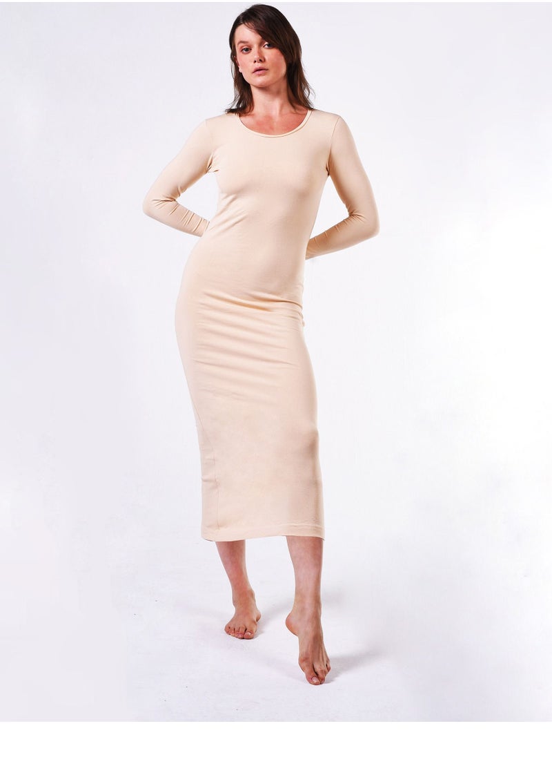 COMODO - long sleeve long dress beige egypt cotton 100% - Image 1