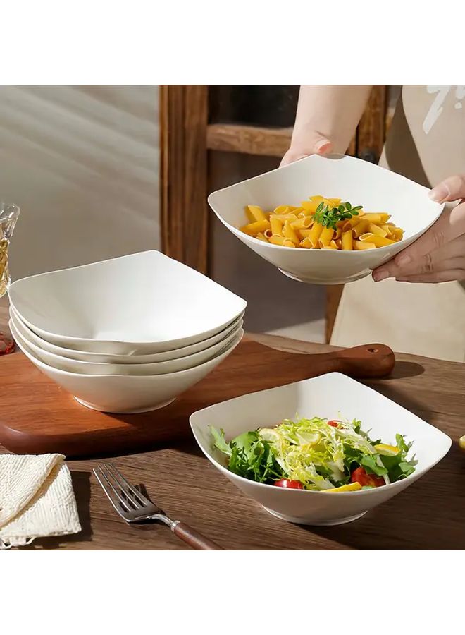 6pcs White Salad Bowl And Plate Set Reusable Stackable Microwaveable Portable - Image 1
