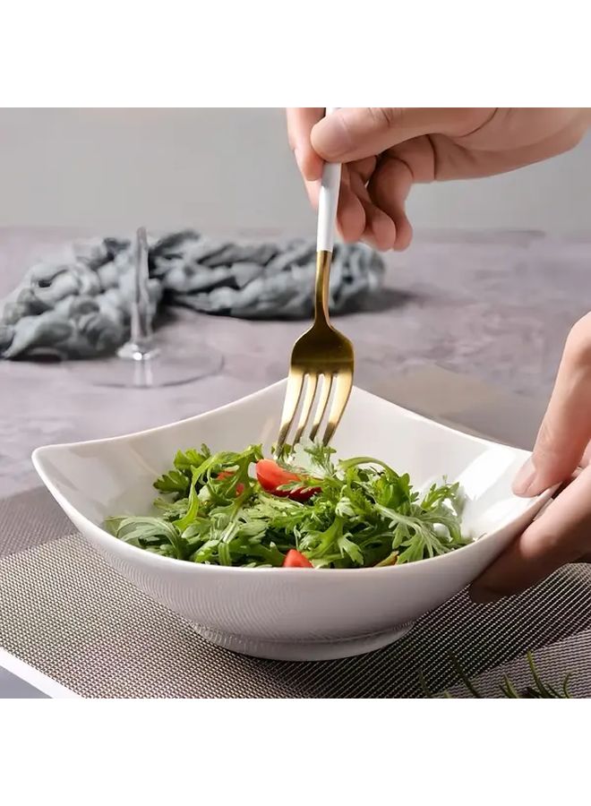 6pcs White Salad Bowl And Plate Set Reusable Stackable Microwaveable Portable - Image 5