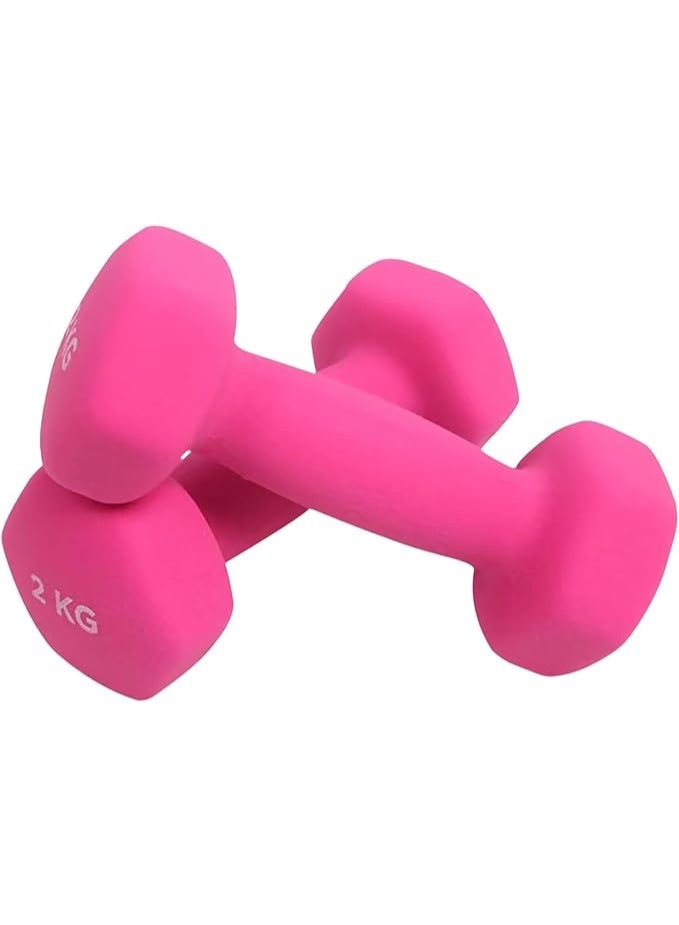 DUNISO 2 قطع دمبل، دمبل للياقة البدنية، دمبل لرفع الأثقال مع مقابض مضادة للانزلاق، قوية ومتينة، مناسبة للياقة البدنية، الاستخدام المنزلي، التمارين، رفع الأثقال، اليوغا، 2 كجم لكل منها، وردي - Image 1