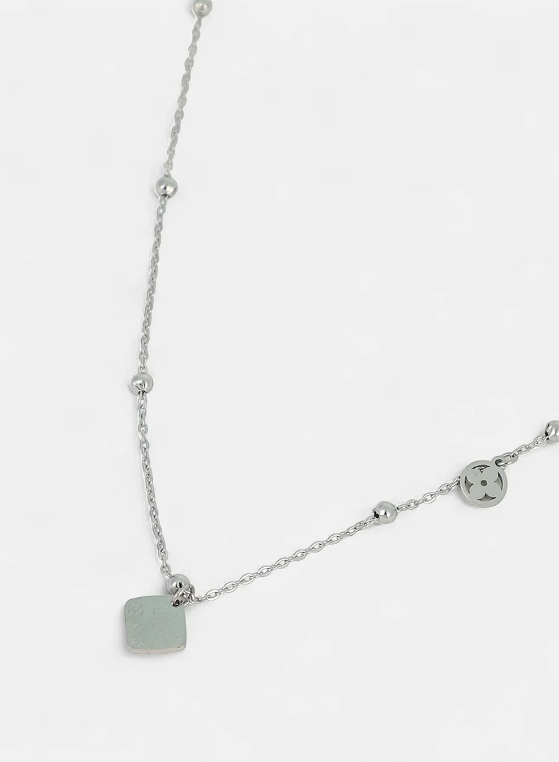 SOHI SOHI Women The Giorno-Clover Jewellery Set | Chrome  Colour | One-Size | Metallic Alloy Material | Lobster Clasp & Push Back Closure | Chain Necklace & Hoop Earrings For Casual & Evening Wear