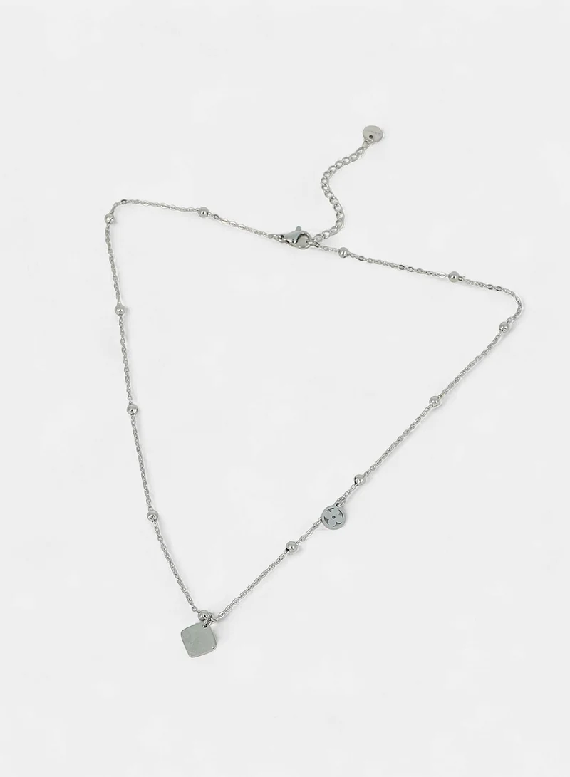 SOHI SOHI Women The Giorno-Clover Jewellery Set | Chrome  Colour | One-Size | Metallic Alloy Material | Lobster Clasp & Push Back Closure | Chain Necklace & Hoop Earrings For Casual & Evening Wear
