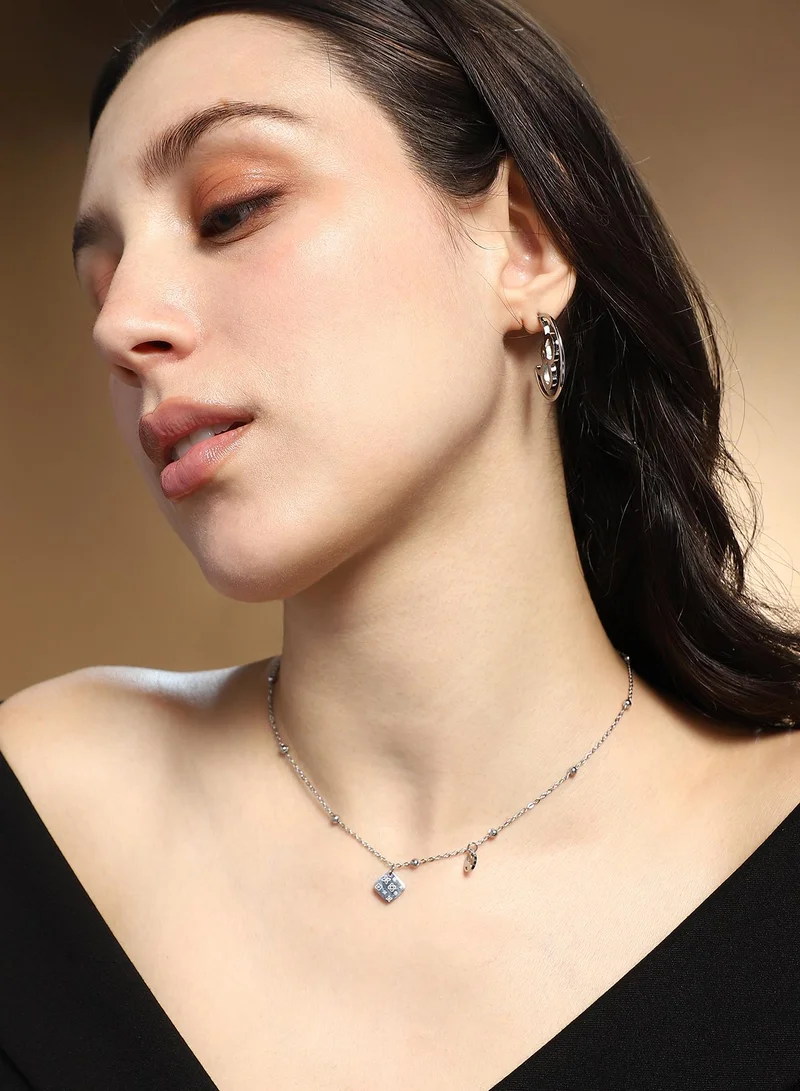 SOHI SOHI Women The Giorno-Clover Jewellery Set | Chrome  Colour | One-Size | Metallic Alloy Material | Lobster Clasp & Push Back Closure | Chain Necklace & Hoop Earrings For Casual & Evening Wear