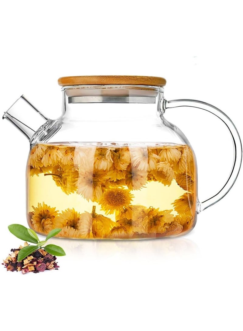 Generic Heat Resistant Clear Glass Teapot with Wooden Lid and Infuser – Elegant Transparent Tea Pot for Loose Leaf Tea, Herbal & Flower Tea – Ideal for Hot Beverages, Home & Office Use - Image 1